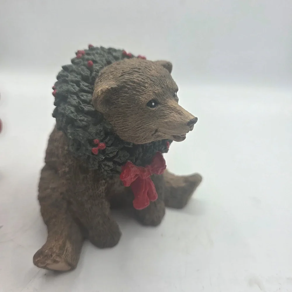 1990 Tom Rubel Silver Deer Christmas Animals Collection Brown Bear Wreath